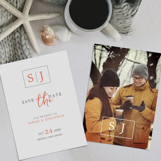 Modern Minimalistisch Save the Date mit Monogram Einladung