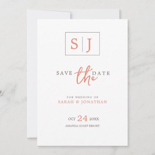 Modern Minimalistisch Save the Date mit Monogram Einladung (Vorderseite)