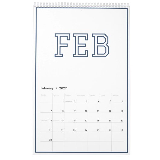 Modern minimalistisch schickes Navy Blau Kalender (Feb 2027)