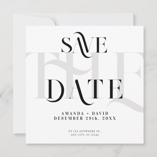 Modern minimalistisch schwarz-weiß save the date (Vorderseite)