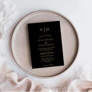 Modern Minimalistisch   Schwarze Gold Monogramm Ho Einladung