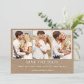 Modern Minimalistisch Simple 3 Foto Kraft Save The Date (Stehend Vorderseite)