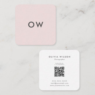 Modern Minimalistisch Square Monogram Baby Pink Quadratische Visitenkarte