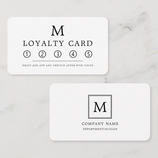 Modern Minimalistisch Square Monogram Loyalty Card Treuekarte (Vorne/Hinten)