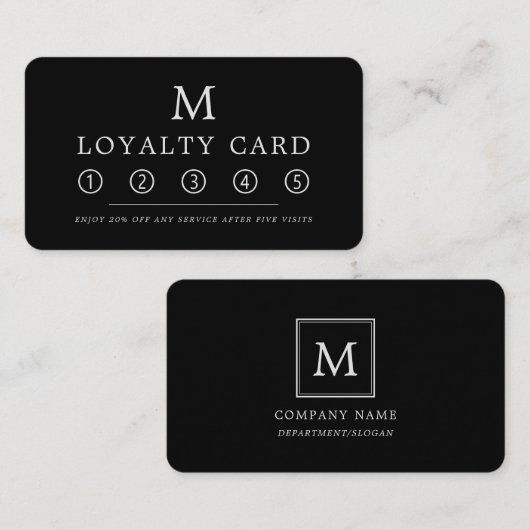 Modern Minimalistisch Square Monogram Loyalty Card Treuekarte (Vorne/Hinten)