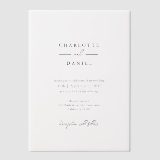 Modern, minimalistisch, Typografie, Hochzeit, Pergament Einladungen (Vorderseite)