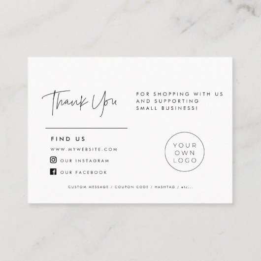 Modern minimalistisch Vielen Dank für die Beipackk Visitenkarte (Rückseite)