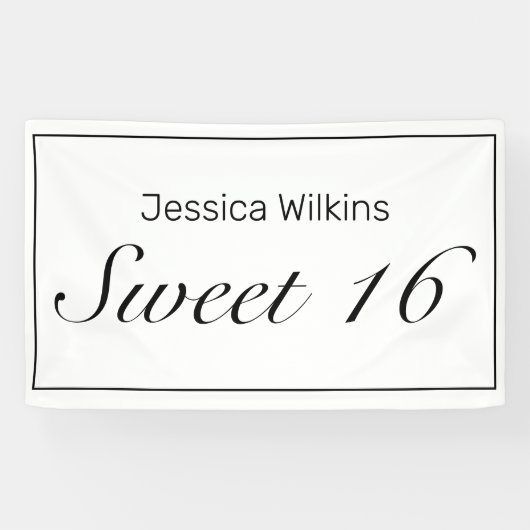 Modern Minimalistisch White Sweet 16 Birthday Bann Banner (Horizontal)
