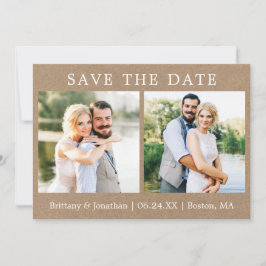 Modern Minimalistische 2 Foto Save the Date Kraft 