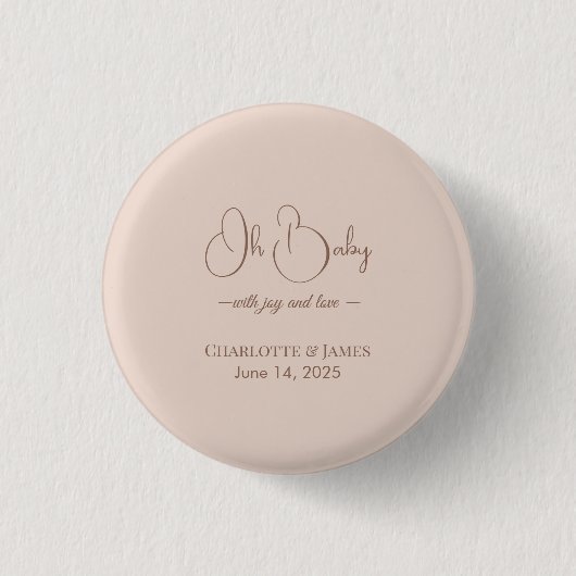 Modern-minimalistische Babyparty | Puderrosé Button (Vorderseite)