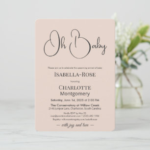 Modern-minimalistische Babyparty Puderrosé Einladung