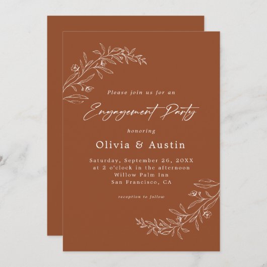 Modern Minimalistische Boho Terracotta Engagement Einladung (Vorne/Hinten)