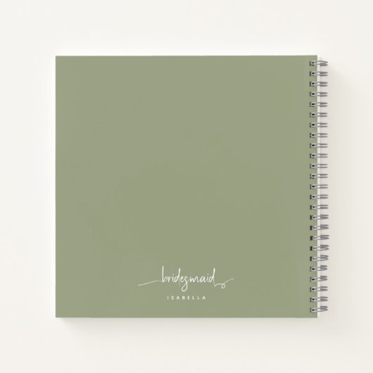 Modern Minimalistische Bridesmaid Script Sage Gree Notizblock (Rückseite)