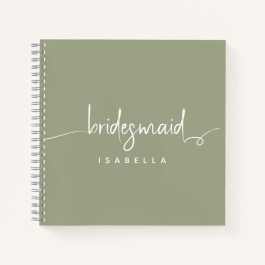 Modern Minimalistische Bridesmaid Script Sage Gree Notizblock (Vorderseite)