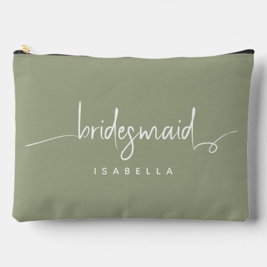Modern Minimalistische Bridesmaid Script Sage Gree Zubehörtasche (Vorderseite)