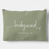 Modern Minimalistische Bridesmaid Script Sage Gree Zubehörtasche (Rückseite)