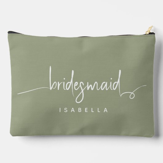 Modern Minimalistische Bridesmaid Script Sage Gree Zubehörtasche (Rückseite)