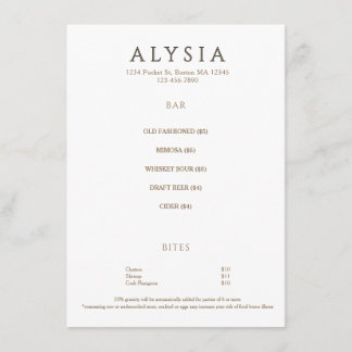 Modern-minimalistische Happy-Hour-Bar-Restaurant  Menükarte
