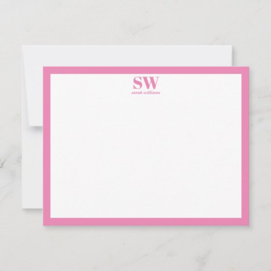 Modern Minimalistische Monogram Pink Border Note C Mitteilungskarte (Vorderseite)