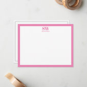 Modern Minimalistische Monogram Pink Border Note C Mitteilungskarte (Vorderseite/Rückseite Beispiel)