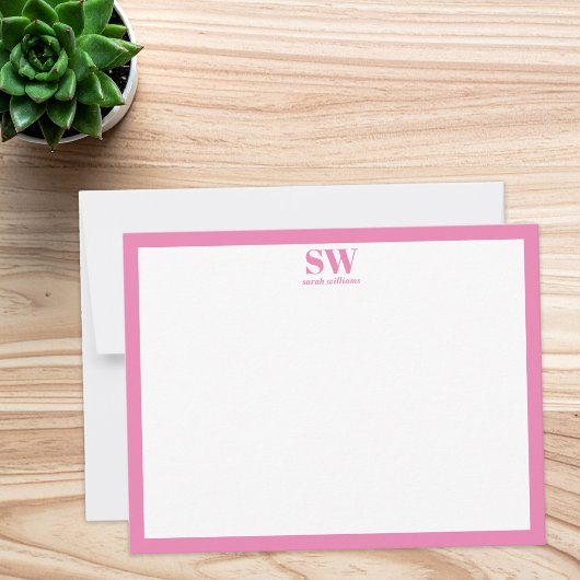 Modern Minimalistische Monogram Pink Border Note C Mitteilungskarte
