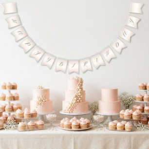 Modern-minimalistische Perlen-Schrift Happy Birthd Wimpelkette