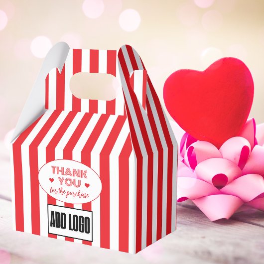 Modern Minimalistische Red White Strip Logo Geschenkschachtel