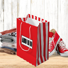 Modern Minimalistische Red White Strip Logo Mittlere Geschenktüte