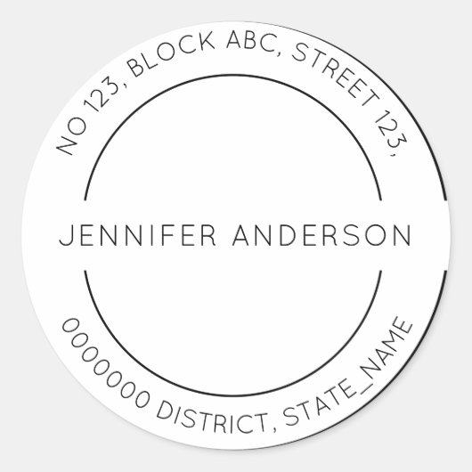 Modern Minimalistische Rücksendeadresse Runder Aufkleber (Vorderseite)