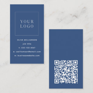 Modern minimalistischer blauer vertikaler Logo-QR- Visitenkarte