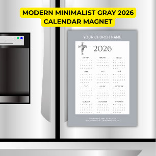 Modern-minimalistischer grauer 2026-Kalendermagnet Magnetkarte