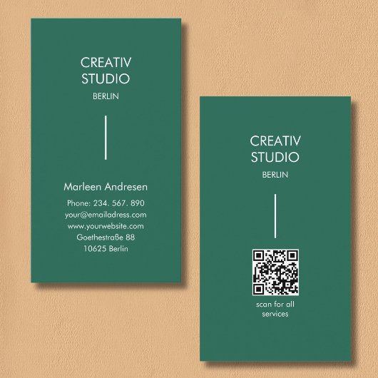 Modern minimalistischer grüner weißer QR-Code Visitenkarte