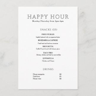 Modern minimalistischer Happy Hour Menükarte