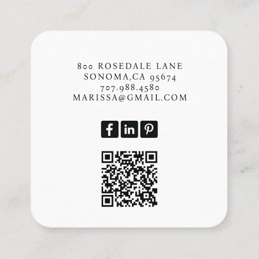 Modern Minimalistischer Hello Schwarz-weiß QR Code Quadratische Visitenkarte (Rückseite)