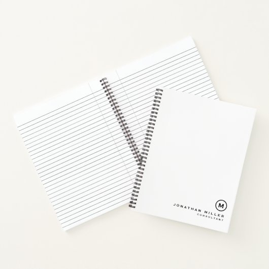 Modern Minimalistischer Name für Schwarz-weiße Mon Notizblock (Innenseite)