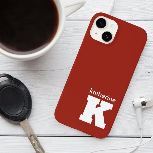 Modern Minimalistischer Ruby Red Monogram Name Ini iPhone Hülle