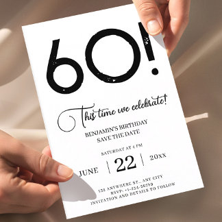 Modern-minimalistischer schwarzer und weißer 60. G Einladung