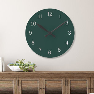 Modern minimalistischer Waldgrün und Weiß Runde Wanduhr