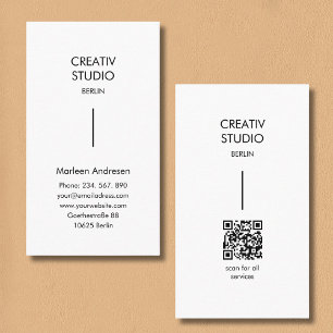 Modern minimalistischer weißer schwarzer QR-Code Visitenkarte