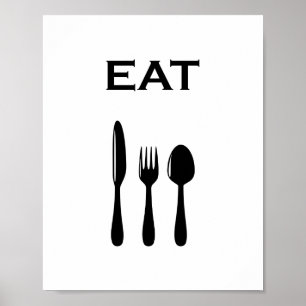 Modern minimalistisches Besteck & EAT-Typografie Poster