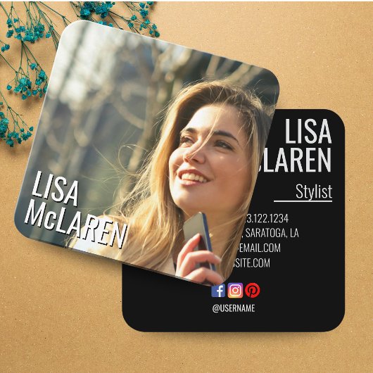 Modern Minimalistisches Foto Visitenkarte mit/ Soz