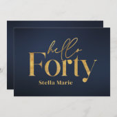 Modern minimalistisches Gold, einfach 40. Geburtst Einladung (Vorne/Hinten)