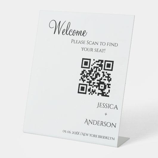 MODERN minimalistisches Hochzeitssitzdiagramm Qr C Sockelschild (Vorderseite)