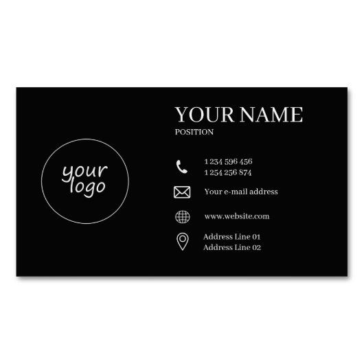Modern Minimalistisches Logo Schwarz Magnetische Visitenkarte (Vorderseite)
