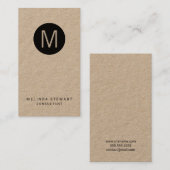 Modern Minimalistisches Mongram Kraft Paper Visitenkarte (Vorne/Hinten)