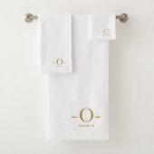Modern Minimalistisches Monogram Gold White Badhandtuch Set (Insitu)