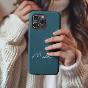 Modern minimalistisches Monogramm Blau iPhone 16 Pro Max Hülle
