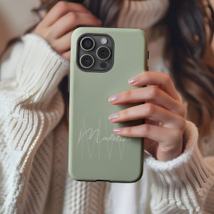 Modern minimalistisches Monogramm Hellgrün iPhone 16 Pro Max Hülle