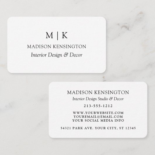 Modern Minimalistisches Monogramm oder Logo hinzuf Visitenkarte (Vorne/Hinten)