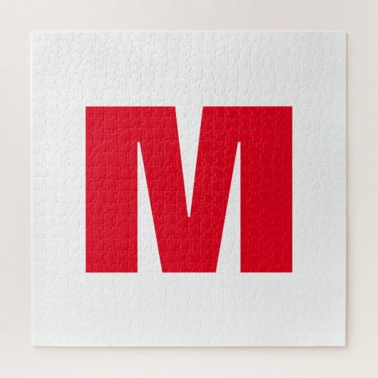 Modern minimalistisches Monogramm Weiß Rot Puzzle (Vertikal)